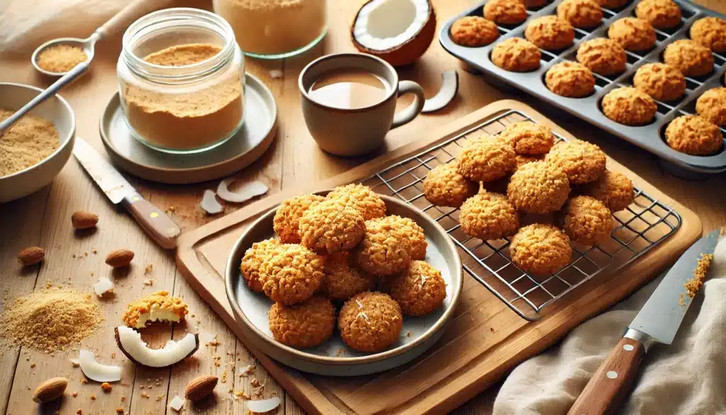 ⏱️ Tiempo de preparación: 10 minutos 🔥 Tiempo de cocción: 12 minutos ⌛ Tiempo total: 22 minutos 🍴 Número de raciones: 12 galletas 💪 Nivel de dificultad: Fácil Estas galletas sin gluten con harina de garbanzo son ideales para quienes buscan opciones saludables y libres de azúcar añadido. La combinación de harina de garbanzo con coco rallado crea una textura crujiente y un sabor ligeramente dulce gracias a ingredientes naturales. Perfectas para un desayuno nutritivo, una merienda saludable o un snack para llevar. Son muy fáciles de preparar y solo necesitas unos pocos ingredientes básicos. Al no contener azúcar refinada, son aptas para dietas bajas en azúcar y se convierten en una excelente alternativa para disfrutar sin culpa. ✨ Ingredientes: 🌾 150 g de harina de garbanzo 🥥 50 g de coco rallado sin azúcar 🥚 1 huevo grande 🥥 2 cucharadas de aceite de coco derretido 🍌 1 plátano maduro (bien machacado) 🧂 1 pizca de sal 🍦 1 cucharadita de extracto de vainilla 🍂 Opcional: 1/2 cucharadita de canela en polvo 🥣 Instrucciones Paso a Paso: 👩‍🍳 Paso 1: Mezcla los ingredientes húmedos En un bol grande, machaca el plátano maduro con un tenedor hasta obtener un puré sin grumos. Añade el huevo, el aceite de coco derretido y el extracto de vainilla, y mezcla bien hasta integrar todos los ingredientes. 🌾 Paso 2: Incorpora los ingredientes secos Agrega la harina de garbanzo, el coco rallado y la pizca de sal a la mezcla húmeda. Si quieres, añade la canela en polvo para darle un toque aromático. Mezcla con una espátula hasta obtener una masa manejable y ligeramente pegajosa. 🍪 Paso 3: Forma las galletas Precalienta el horno a 180°C y coloca papel para hornear en una bandeja. Forma pequeñas bolitas de masa, colócalas en la bandeja y aplástalas ligeramente con un tenedor o con las manos para darles forma de galleta. 🔥 Paso 4: Hornea las galletas Hornea durante 10-12 minutos, o hasta que las galletas estén ligeramente doradas en los bordes. Retira del horno y deja enfriar sobre una rejilla antes de servir. 💡 Consejos para unas Galletas Perfectas: Más sabor: Agrega ralladura de limón o naranja para un toque fresco. Textura crujiente: Si prefieres galletas más crujientes, hornea un par de minutos adicionales. Opción vegana: Sustituye el huevo por una mezcla de 1 cucharada de semillas de lino molidas y 3 cucharadas de agua. Conservación: Guarda las galletas en un recipiente hermético hasta por 5 días. 📝 Información Nutricional (por galleta, aproximado): Calorías: 85 kcal Carbohidratos: 9 g Grasas: 3.5 g Proteínas: 3 g Fibra: 1.5 g 🍪 Conclusión Final sobre las Galletas Sin Gluten con Harina de Garbanzo y Coco Estas galletas sin azúcar con harina de garbanzo y coco son una opción nutritiva, fácil y deliciosa para cualquier ocasión. La harina de garbanzo aporta proteínas y fibra, mientras que el coco rallado añade un toque crujiente y aromático, ideal para acompañar tu bebida favorita. Son perfectas para quienes buscan opciones sin azúcar añadido, saludables y sin gluten. Además, su preparación rápida y sencilla las convierte en una receta que puedes hacer en cualquier momento. ¡Disfruta de un snack casero lleno de sabor y nutrición! 🌟 Preguntas Frecuentes sobre las Galletas con Harina de Garbanzo y Coco ❓ ¿Puedo hacer la receta sin huevo? Sí, puedes sustituir el huevo por una mezcla de lino molido y agua (1 cucharada de lino + 3 cucharadas de agua). ❓ ¿Las galletas quedan dulces sin azúcar? Sí, el dulzor natural del plátano y el coco rallado aporta suficiente sabor. ❓ ¿Cuánto tiempo duran las galletas? Se conservan hasta 5 días en un recipiente hermético a temperatura ambiente. ❓ ¿Puedo usar otro endulzante natural? Si deseas más dulzor, puedes agregar un poco de stevia o eritritol. ❓ ¿Son aptas para niños? Sí, son saludables y perfectas para ofrecer como snack nutritivo a los más pequeños.