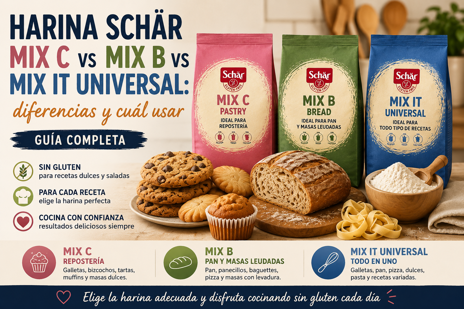 Harina Schär Mix C vs Mix B vs Mix It Universal: diferencias y cuál usar