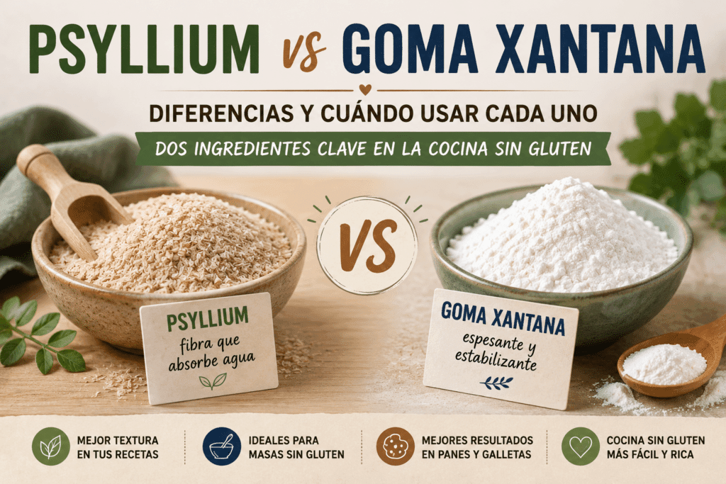 Psyllium vs goma xantana: diferencias y cuándo usar cada uno.