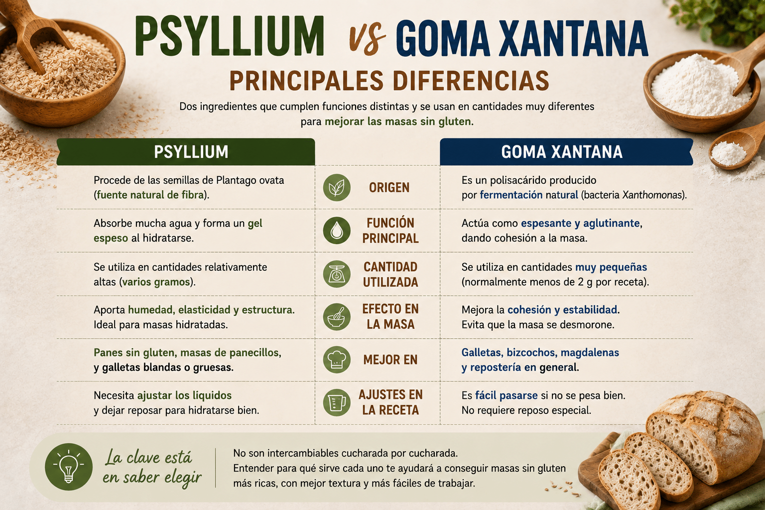 Psyllium vs goma xantana: principales diferencias