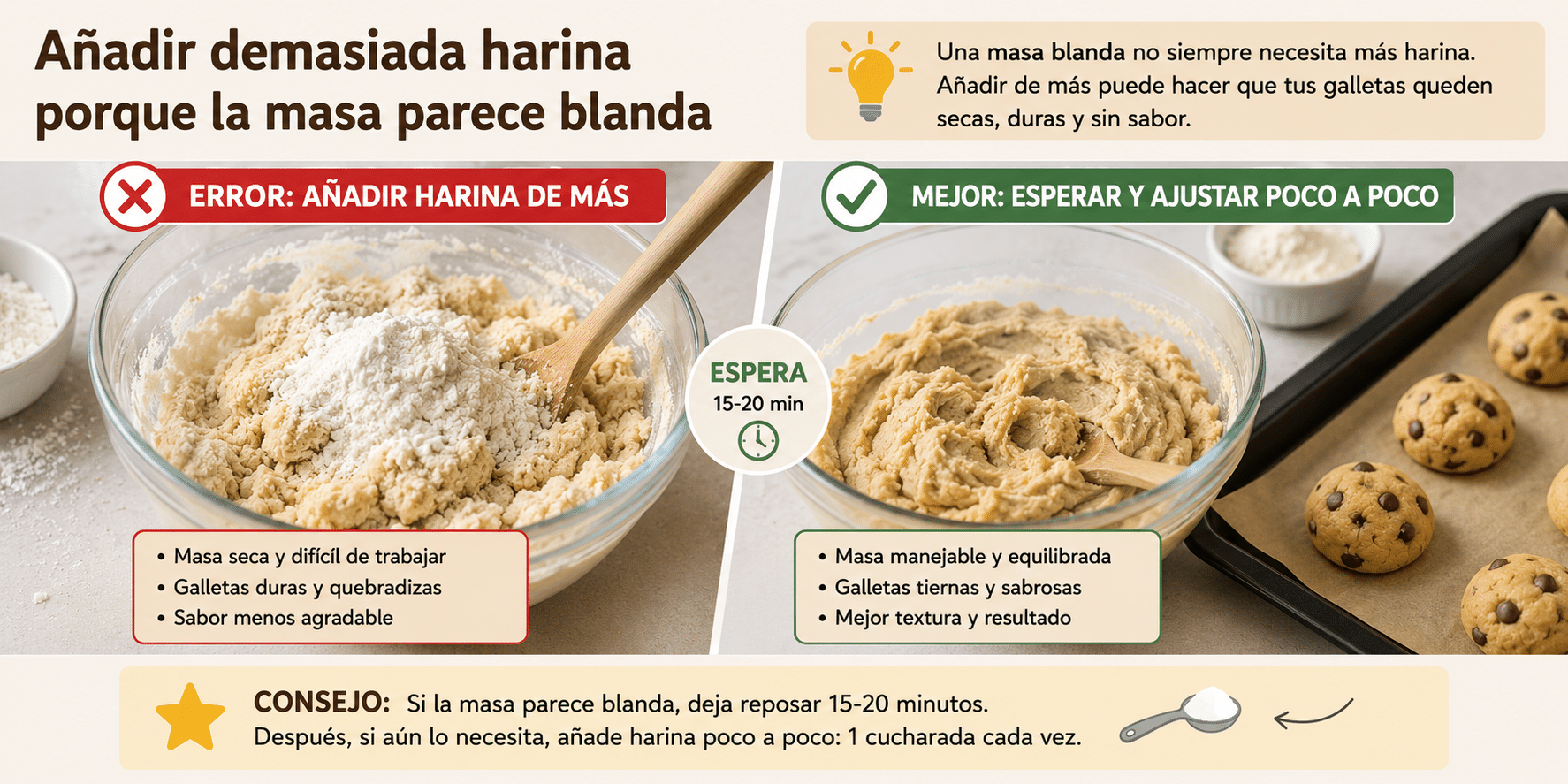 4. Añadir demasiada harina porque la masa parece blanda