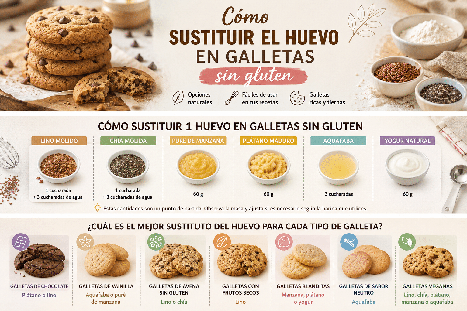 🥚 Cómo sustituir 1 huevo en galletas sin gluten