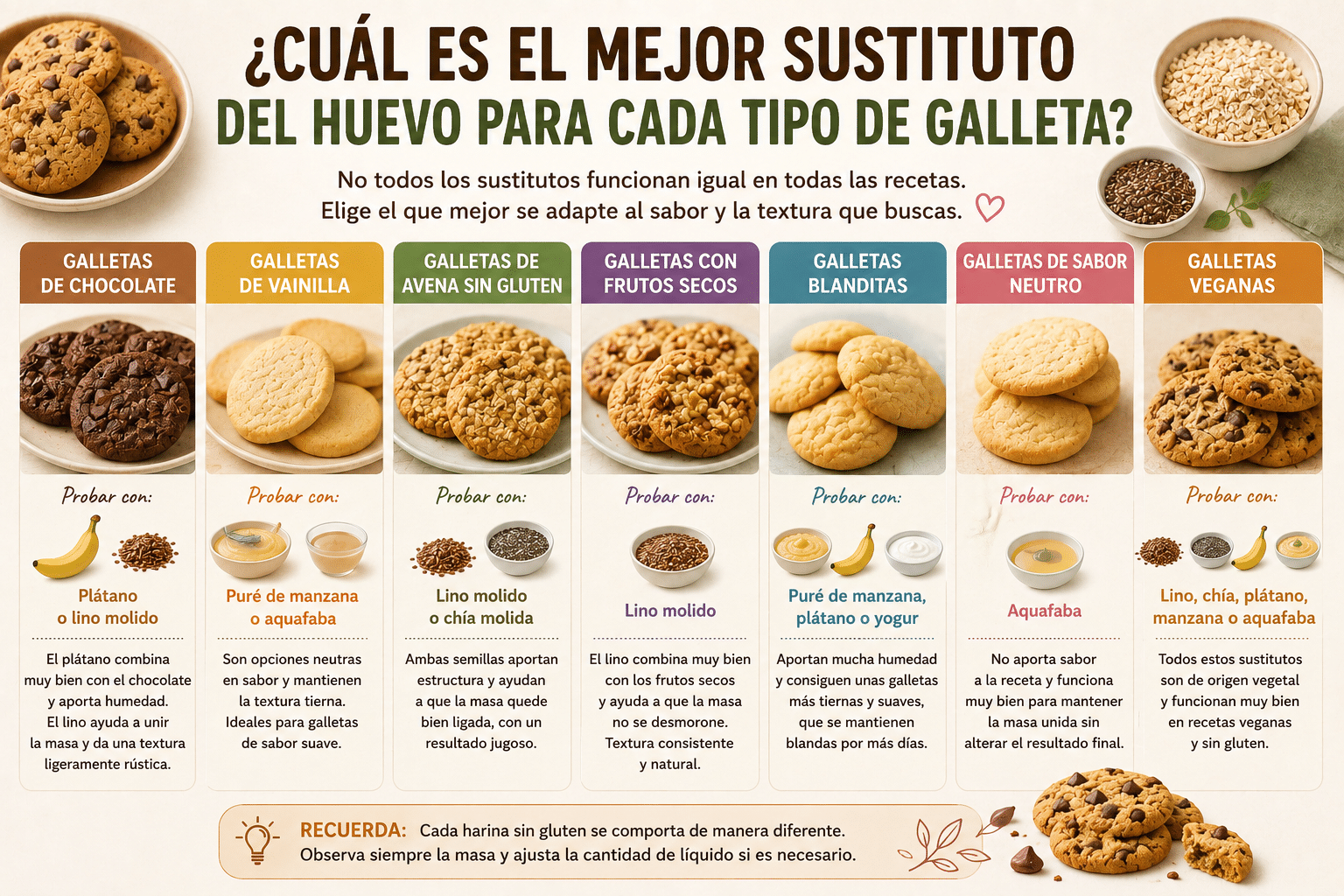 ¿Cuál es el mejor sustituto del huevo para cada tipo de galleta?