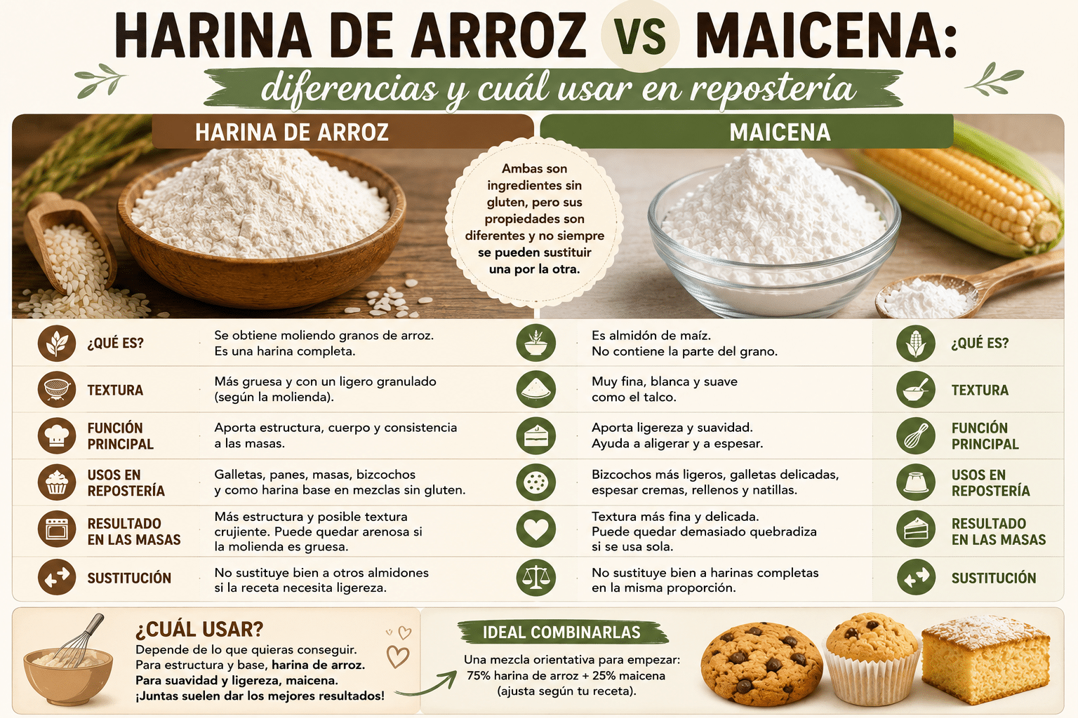 Harina de arroz vs maicena: diferencias principales