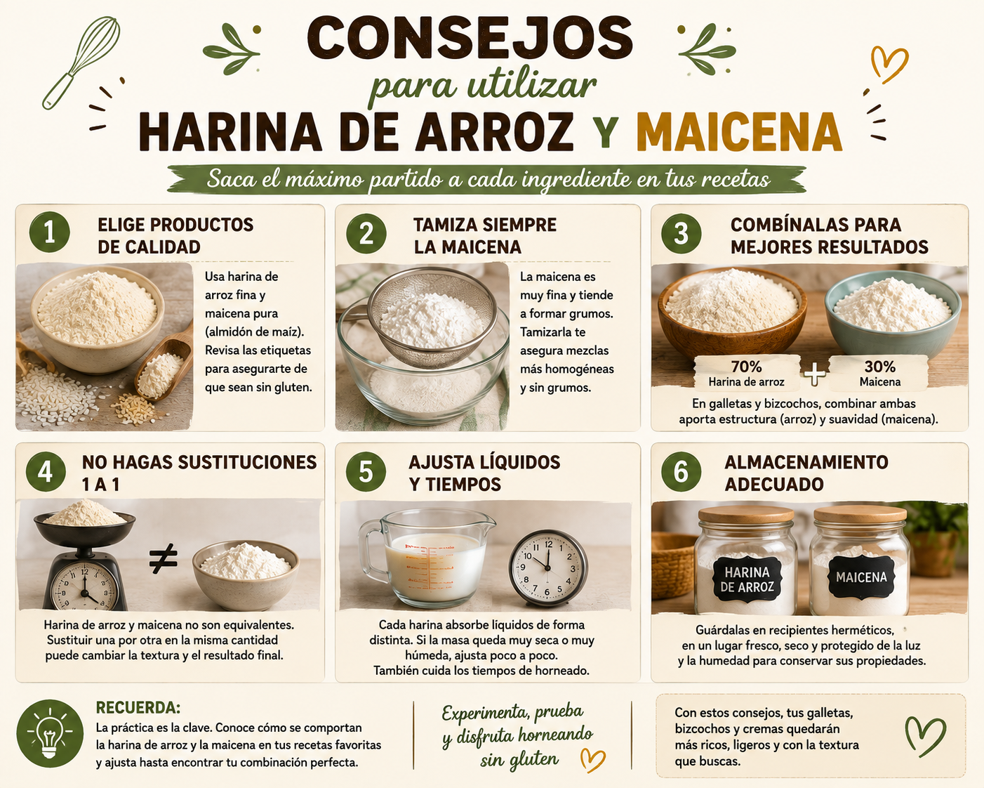 Consejos para utilizar harina de arroz y maicena