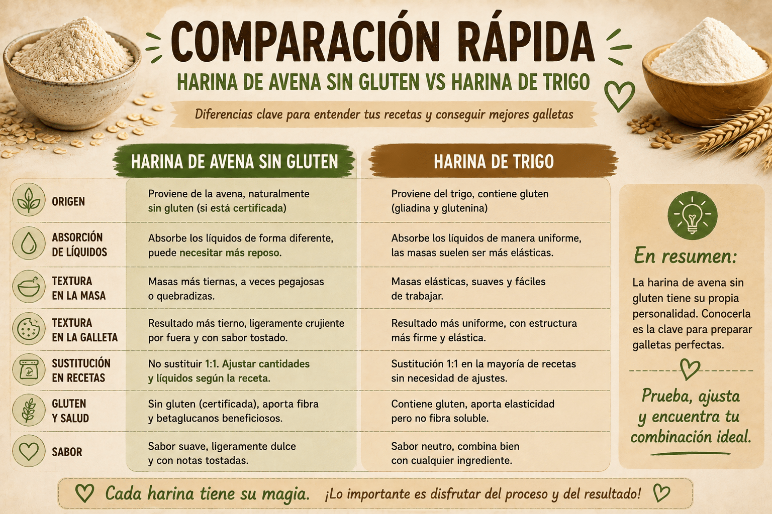 Harina de avena sin gluten vs harina de trigo: comparación rápida