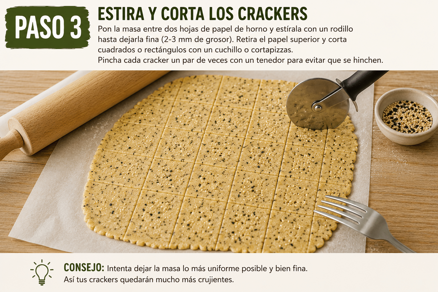 Estira y corta los crackers