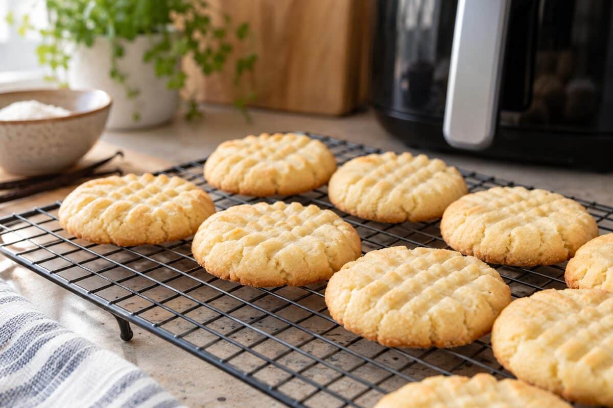 Galletas de maicena y vainilla enfriándose después de la airfryer