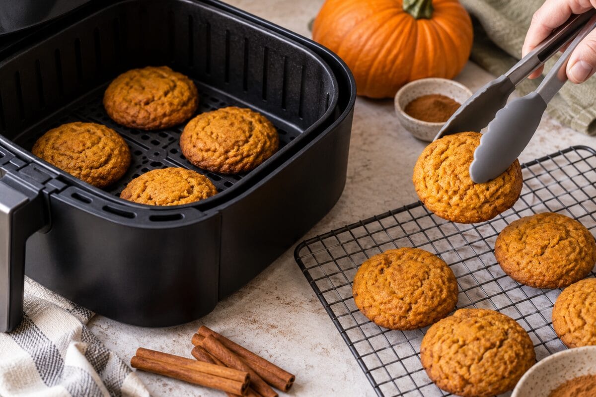 Galletas de calabaza y canela enfriándose tras cocinarse en airfryer