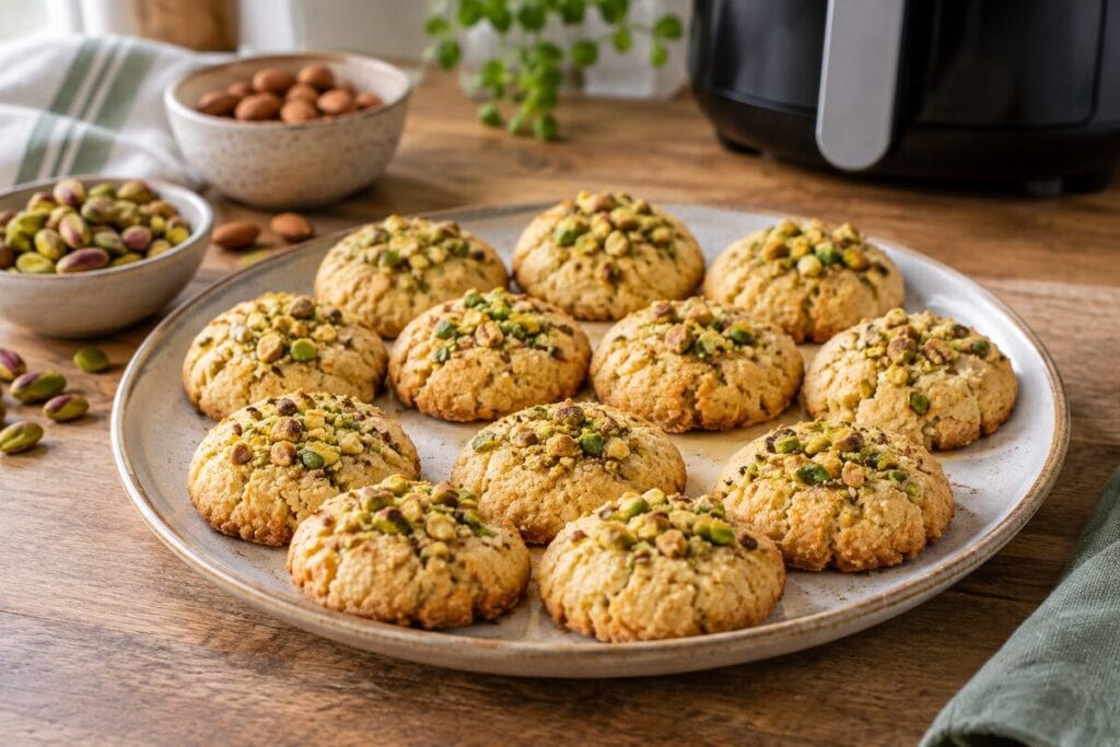 Galletas de almendra y pistacho sin gluten terminadas en airfryer