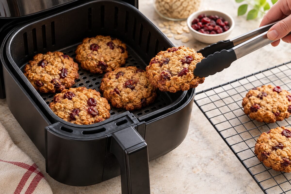 Galletas de avena y arándanos enfriándose después de cocinarse