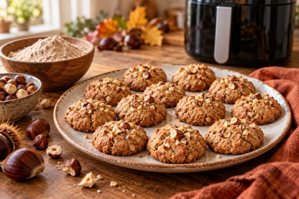 Galletas de castaña y avellana sin gluten terminadas en airfryer