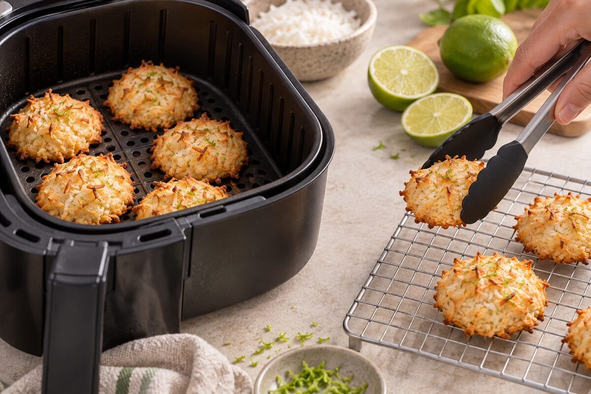 Galletas de coco y lima enfriándose tras salir de la airfryer