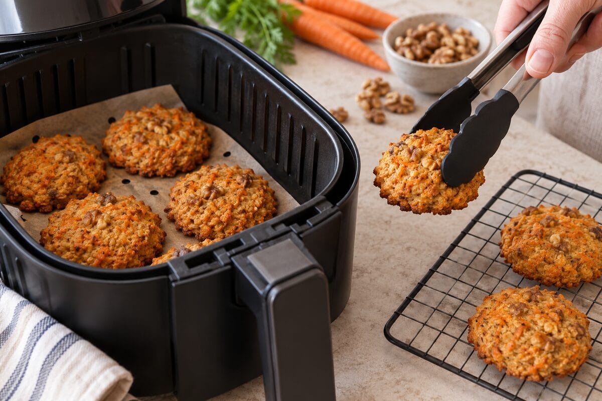 Galletas de zanahoria y nueces enfriándose después de cocinarse