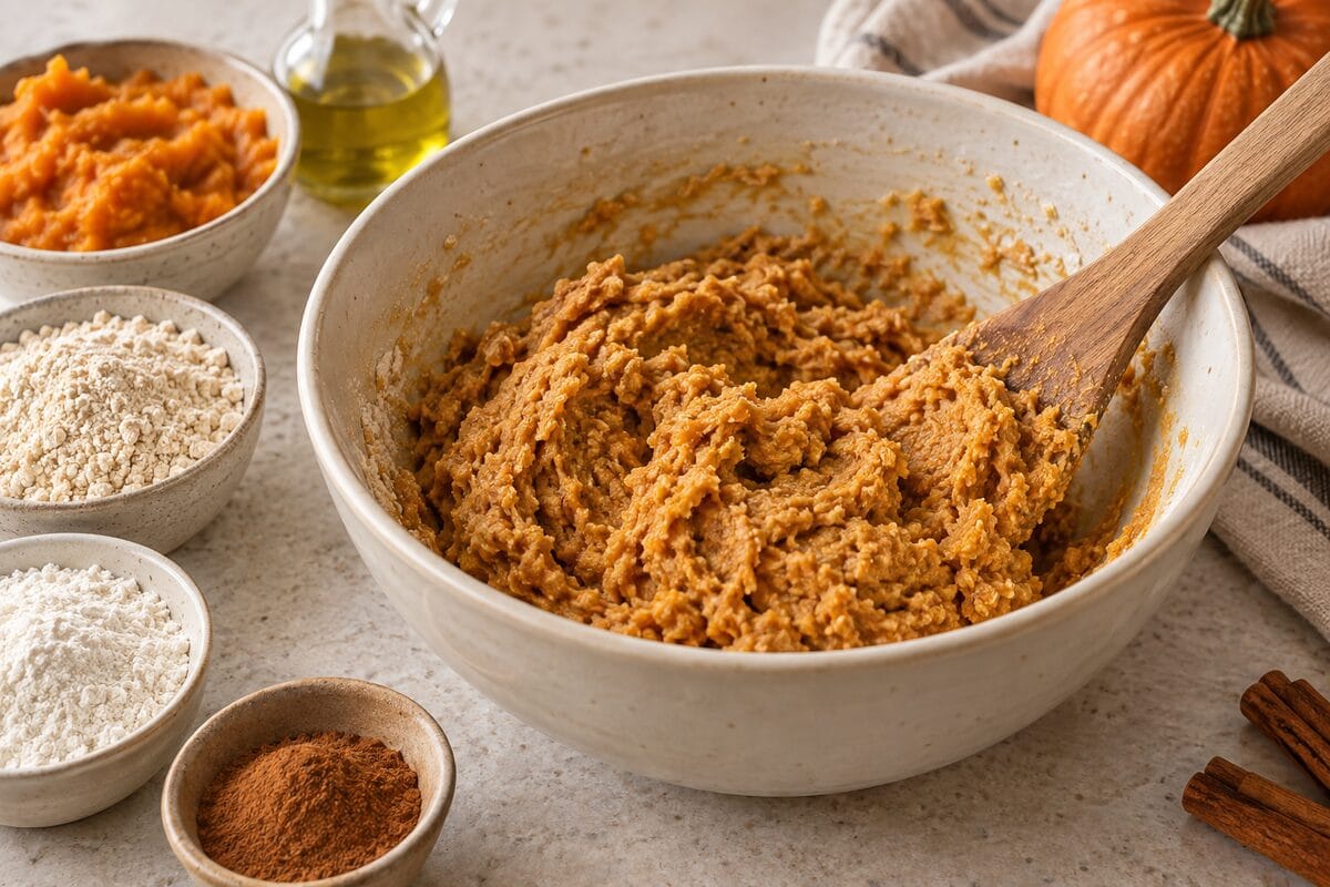 Masa de galletas sin gluten de calabaza y canela en un bol