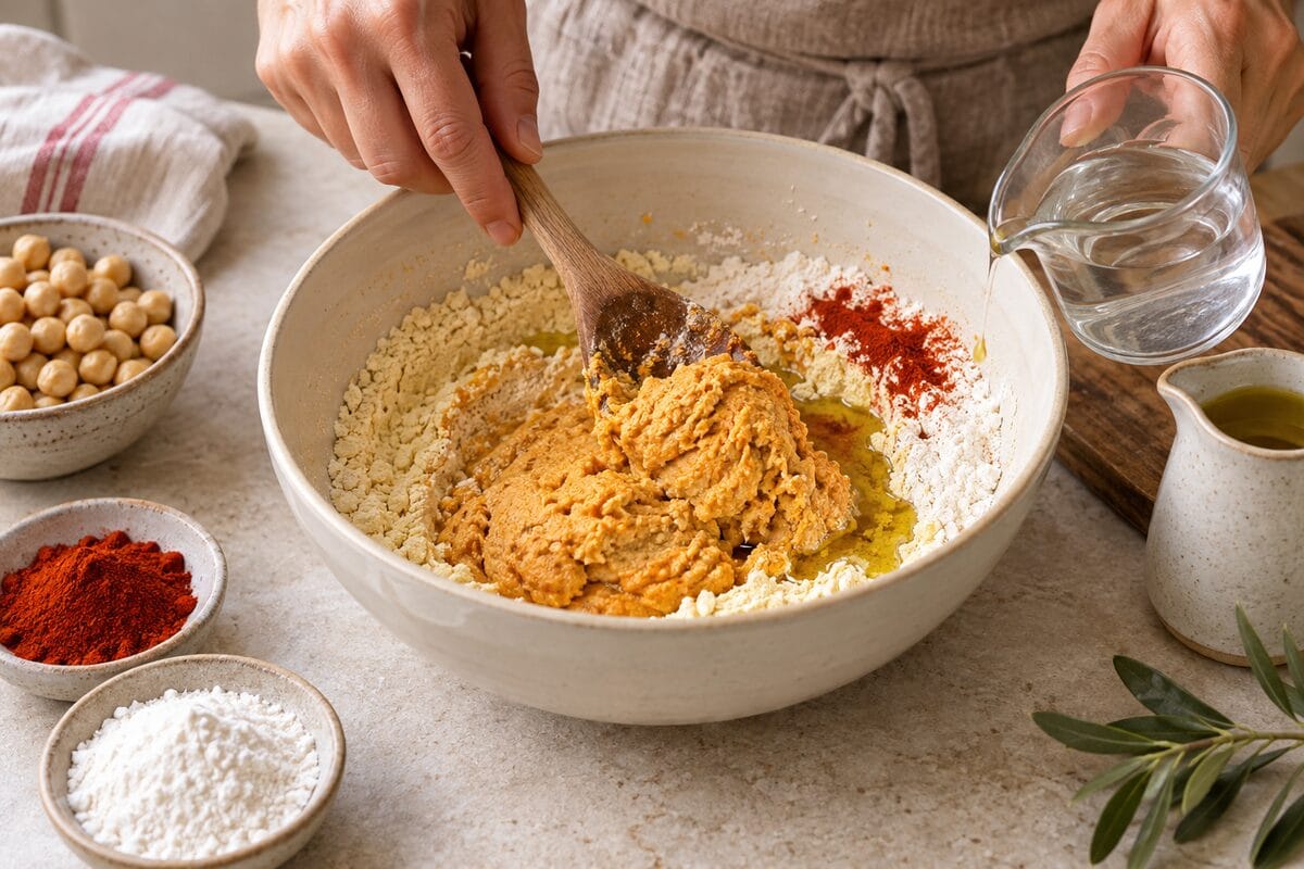 Masa homogénea de galletas saladas de garbanzo y pimentón sin gluten
