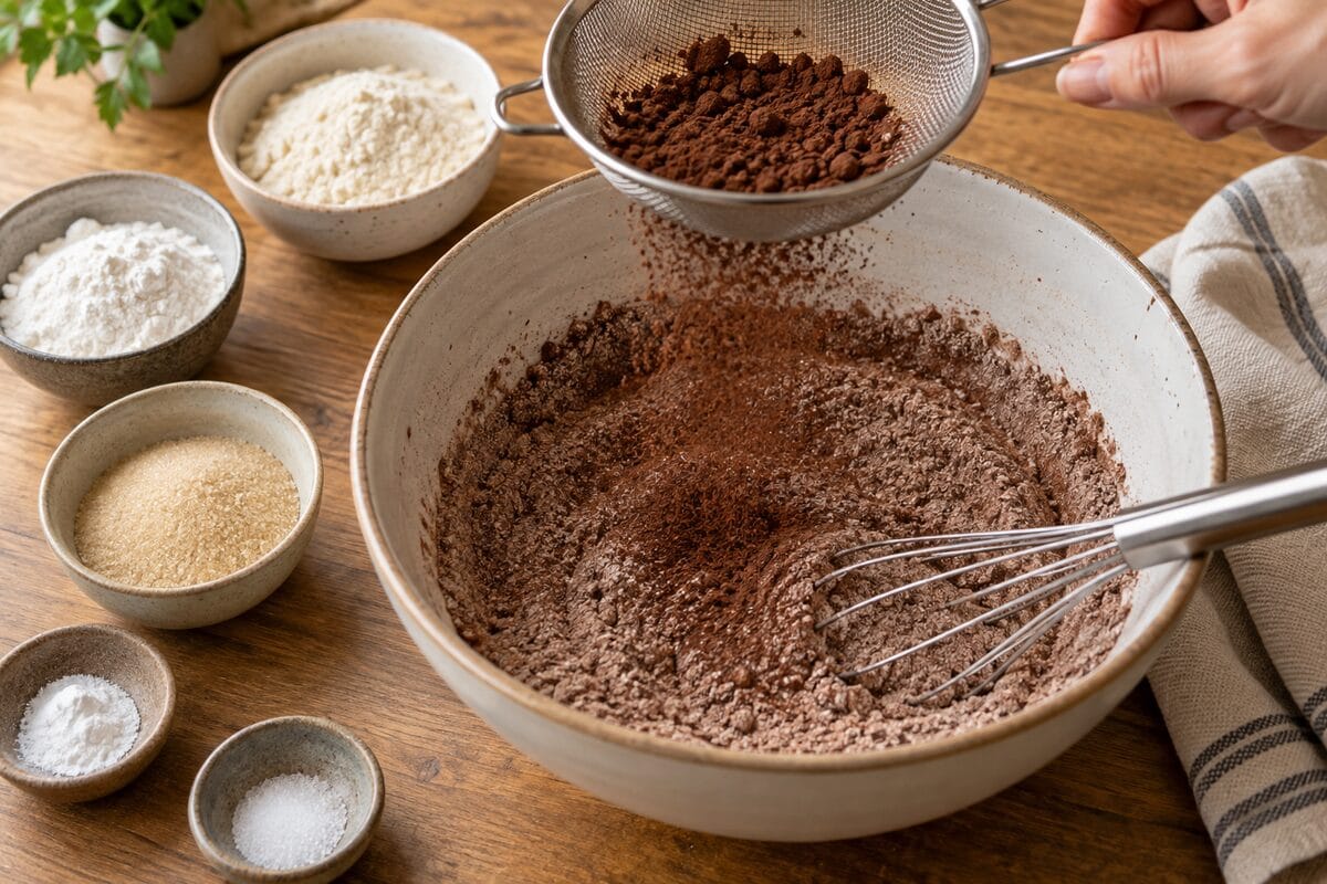 Cacao tamizado con harina de quinoa y harina de arroz