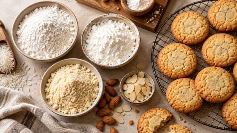 Mezcla de harinas sin gluten medida con báscula