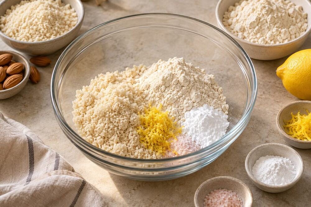 Ingredientes secos de almendra y limón para las galletas proteicas
