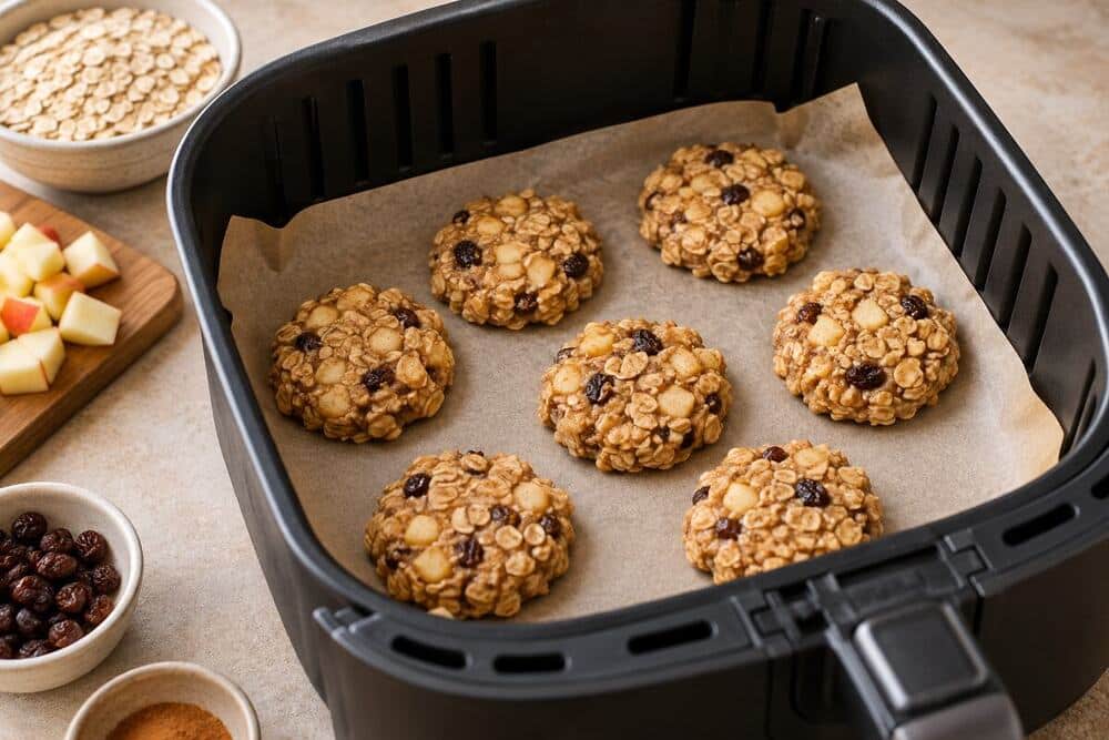 Galletas de avena y manzana formadas antes de la airfryer