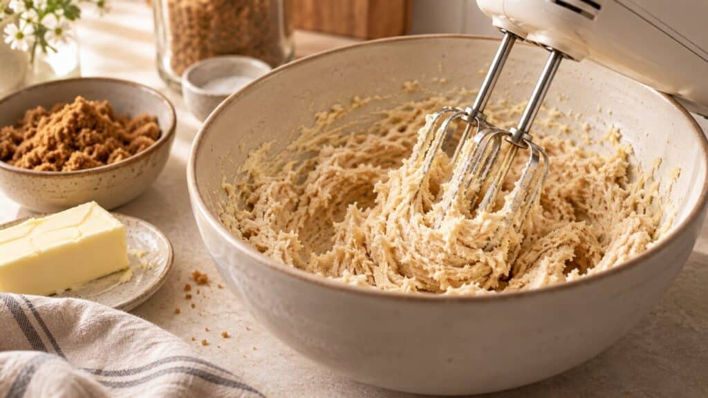 Mantequilla y azúcar batidos para masa de galletas sin gluten