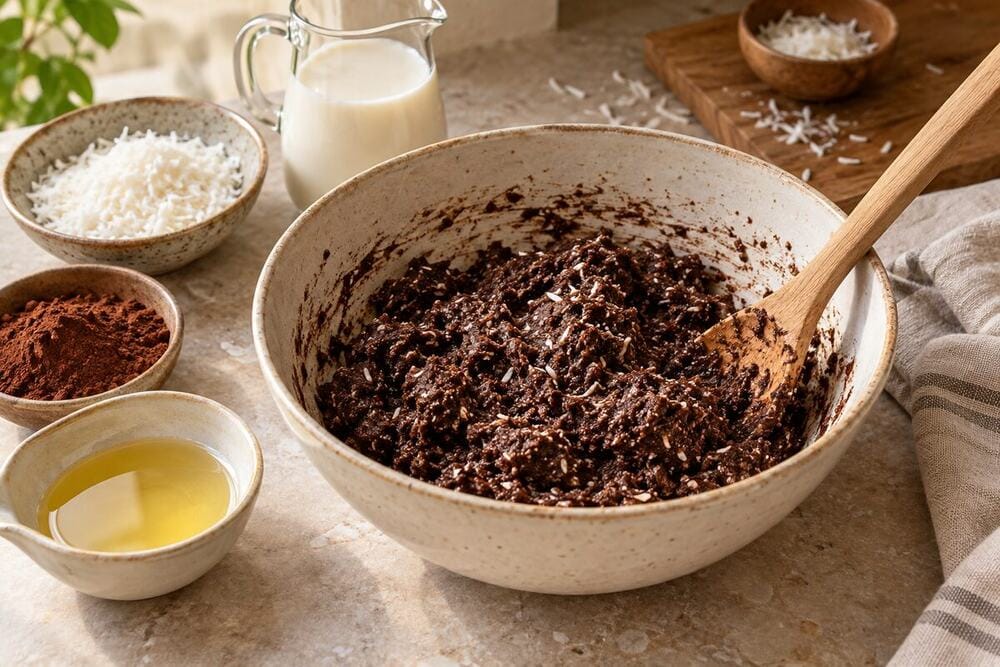 Masa vegana de coco y cacao sin gluten