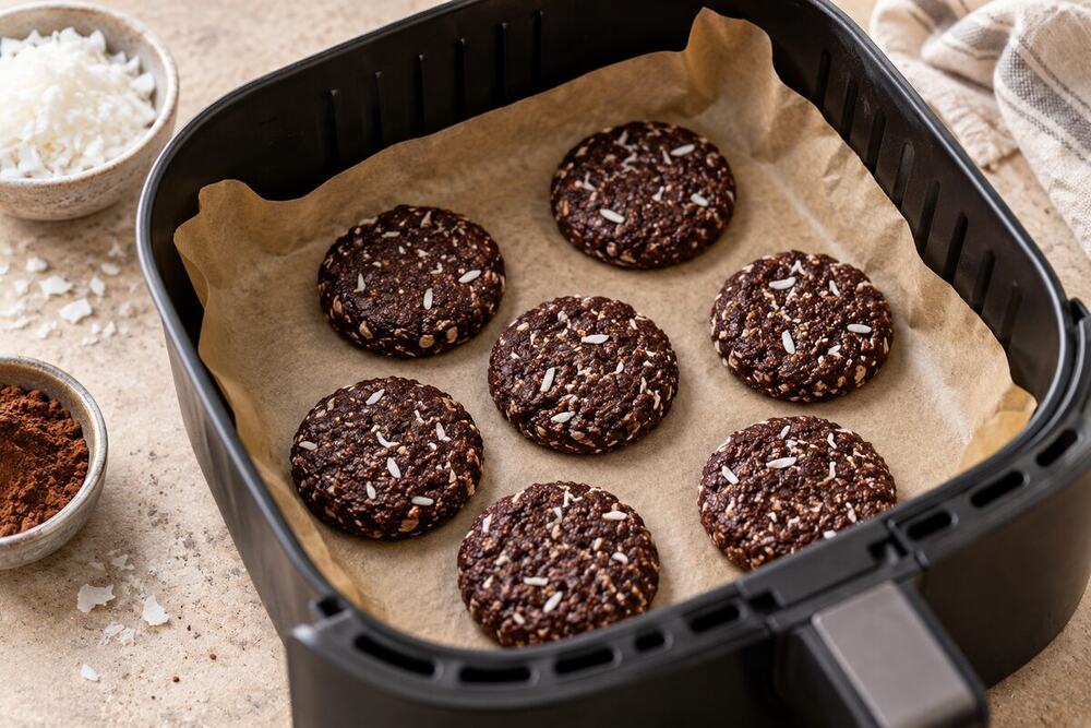Galletas de coco y cacao formadas antes de la airfryer