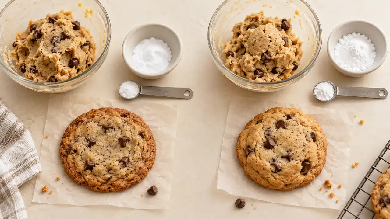 Dos masas y galletas para comparar bicarbonato y levadura química
