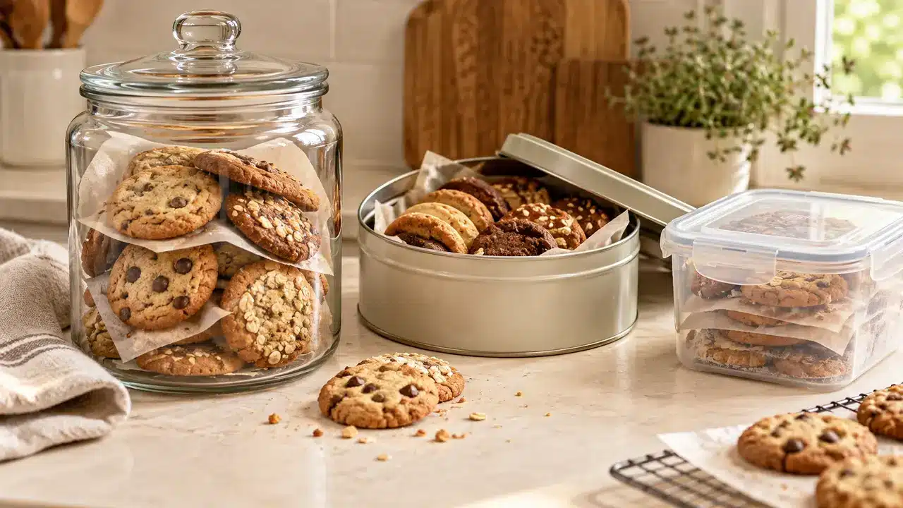 Galletas sin gluten guardadas en recipientes herméticos para conservarlas crujientes