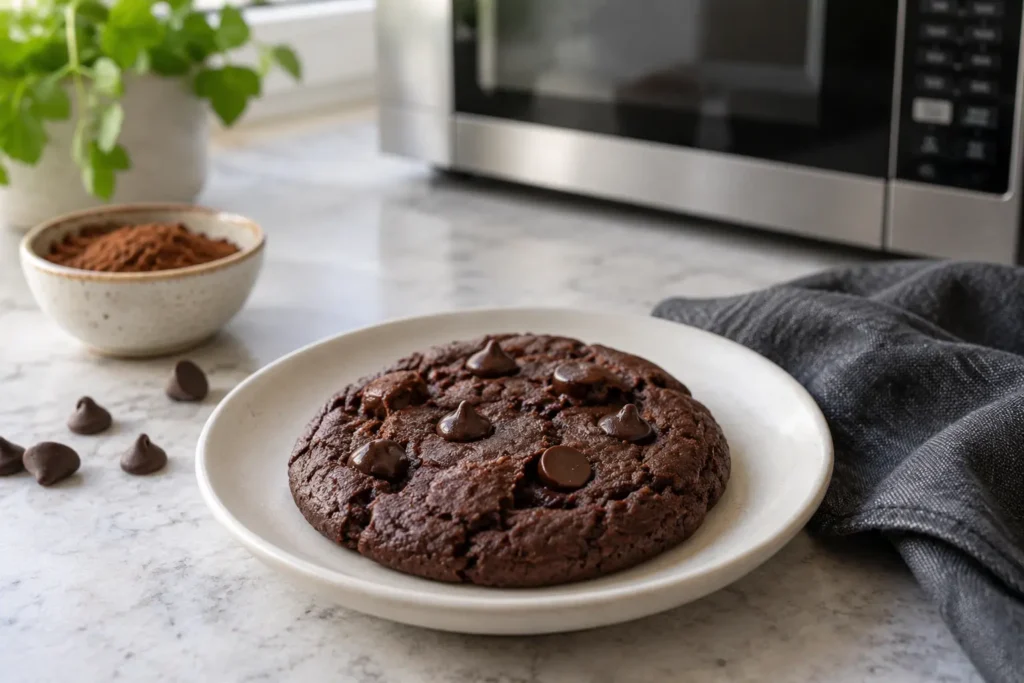 Cookie individual de chocolate al microondas sin gluten terminadas