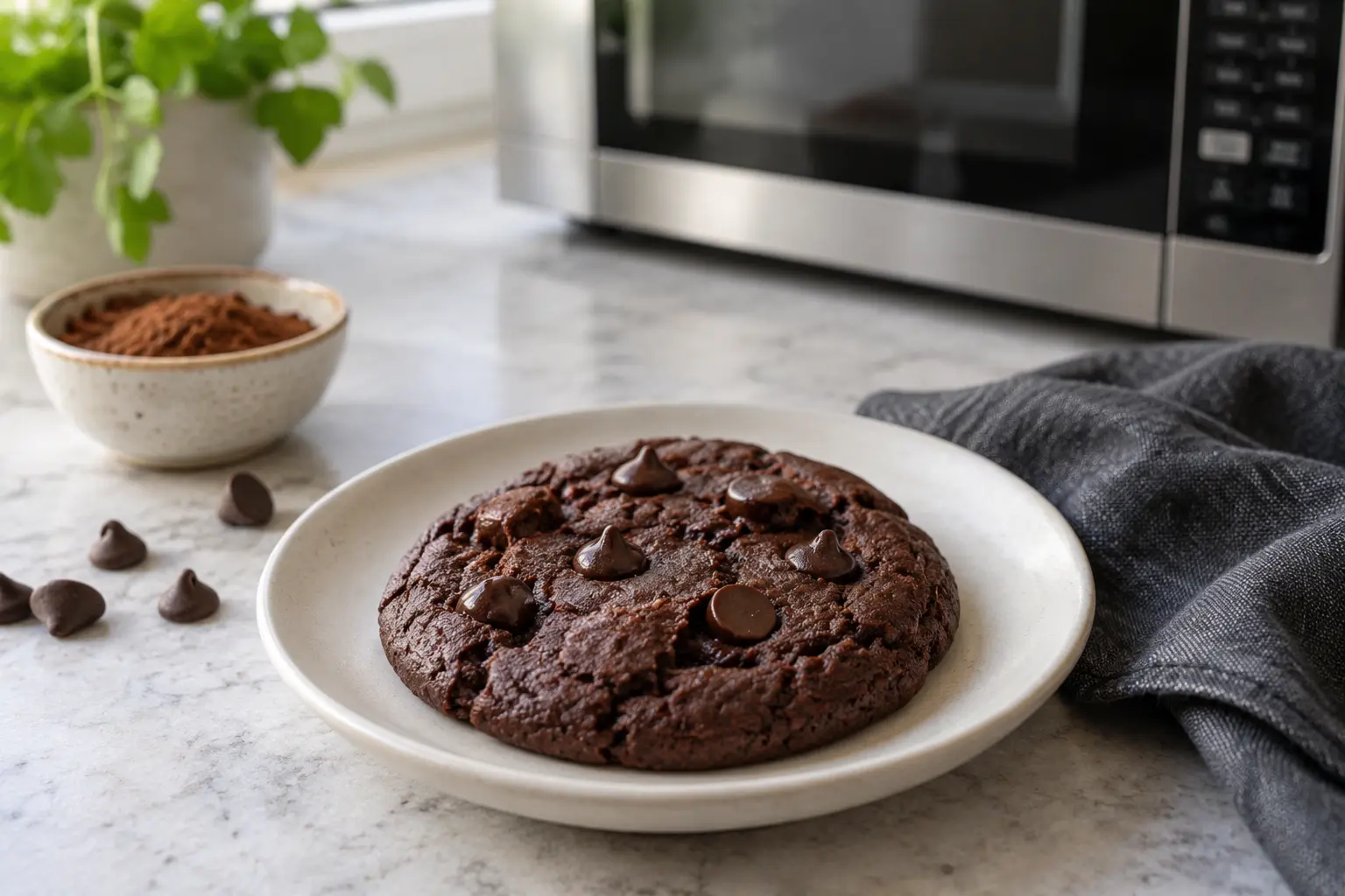 Cookie individual de chocolate al microondas sin gluten terminadas