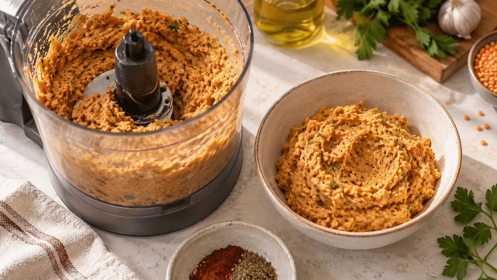 Masa triturada de lentejas rojas para crackers sin gluten