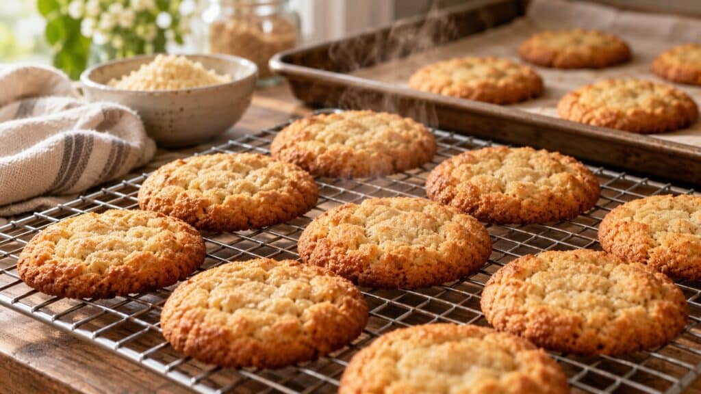 Galletas sin gluten enfriándose correctamente sobre una rejilla