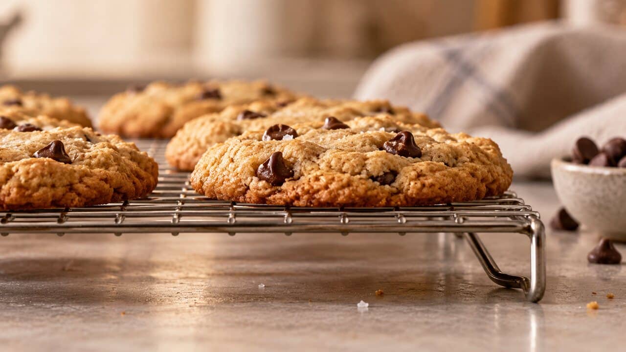 Galletas sin gluten enfriándose correctamente sobre una rejilla
