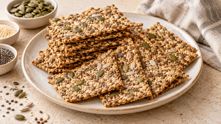 Crackers de semillas sin gluten, finos, dorados y crujientes
