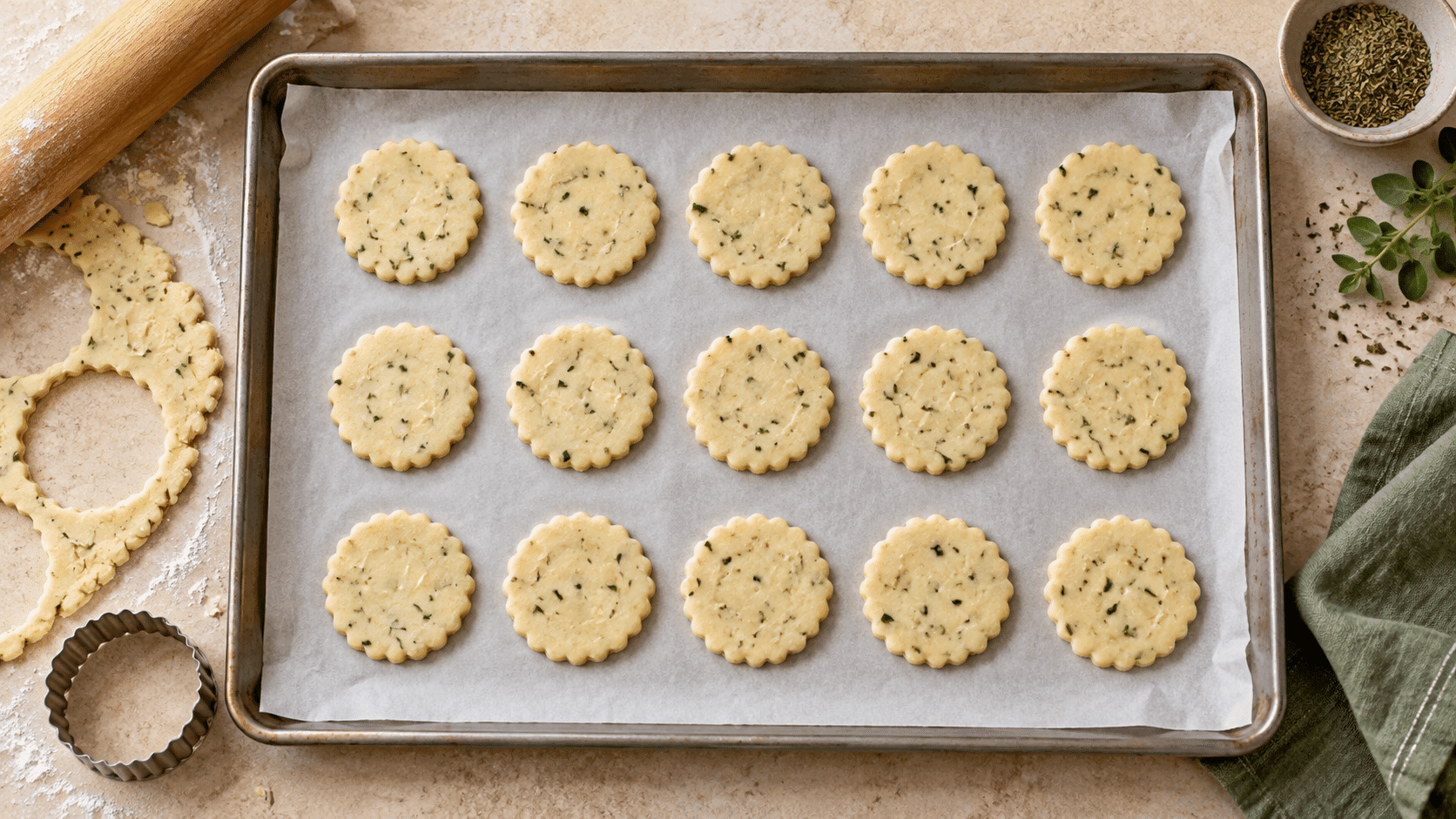 Galletas saladas sin gluten y sin huevo cortadas antes de hornear