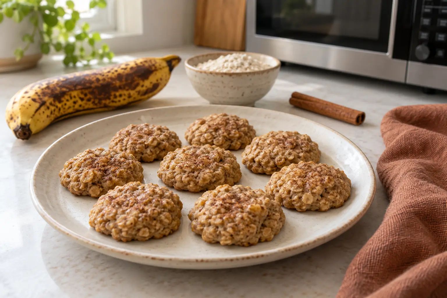 Galletas de avena y canela al microondas sin azúcar añadido terminadas