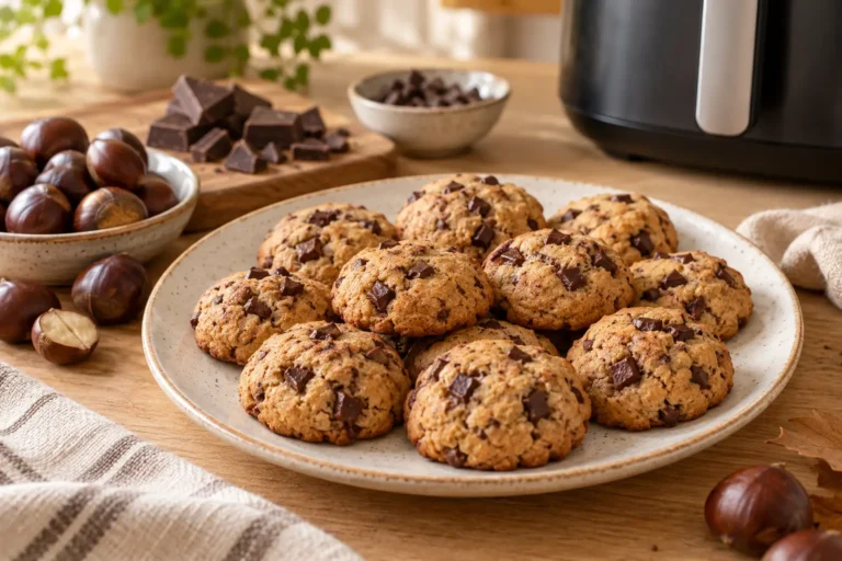 Galletas de harina de castaña y chocolate en airfryer sin gluten terminadas