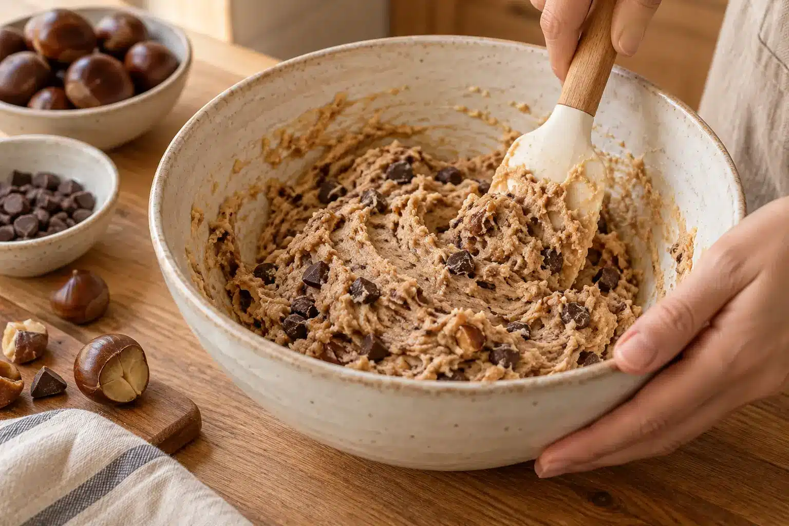 Preparación de la masa de castaña y chocolate