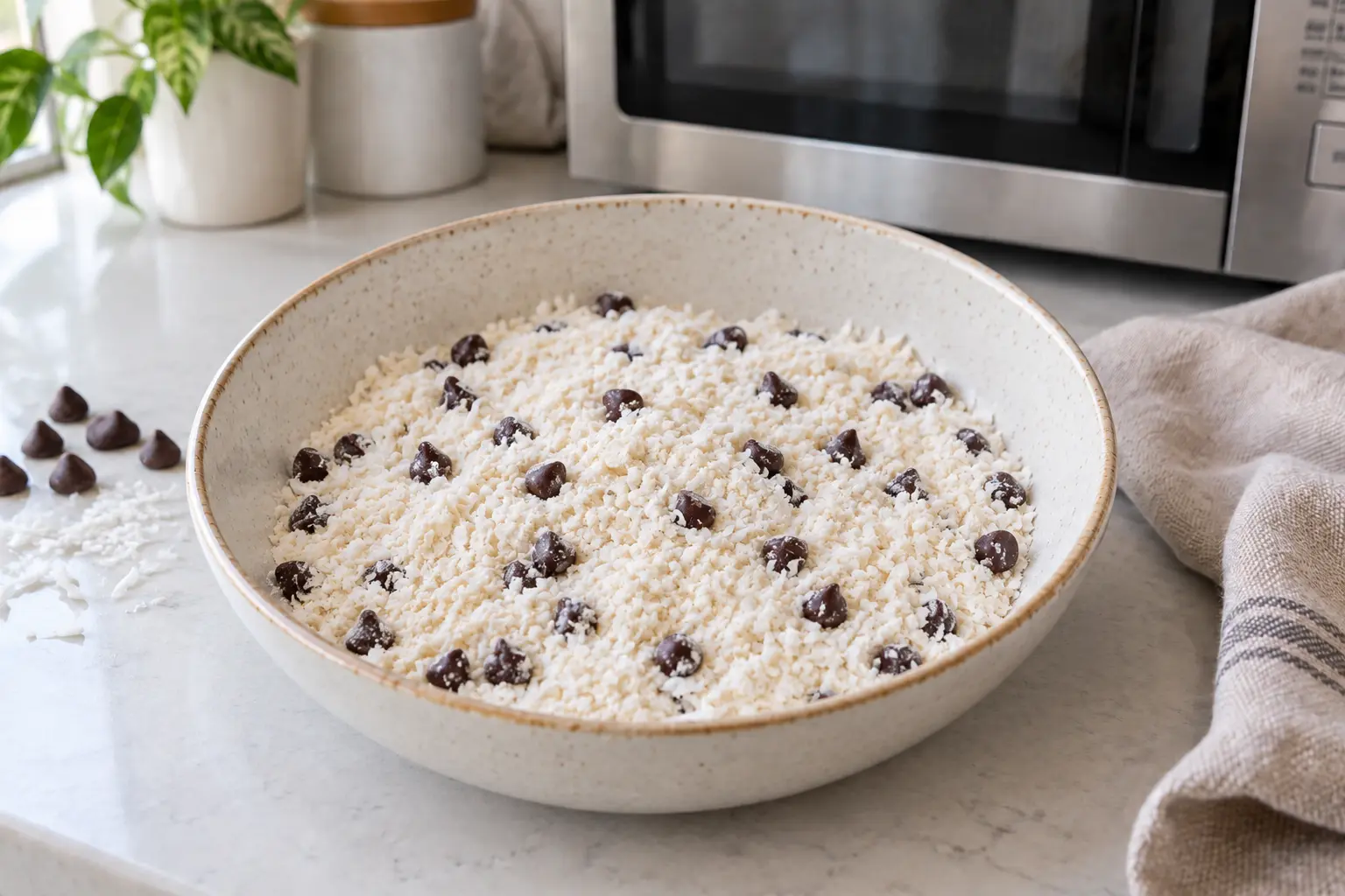 Paso 1 de galletas de coco y chocolate al microondas sin gluten y sin huevo