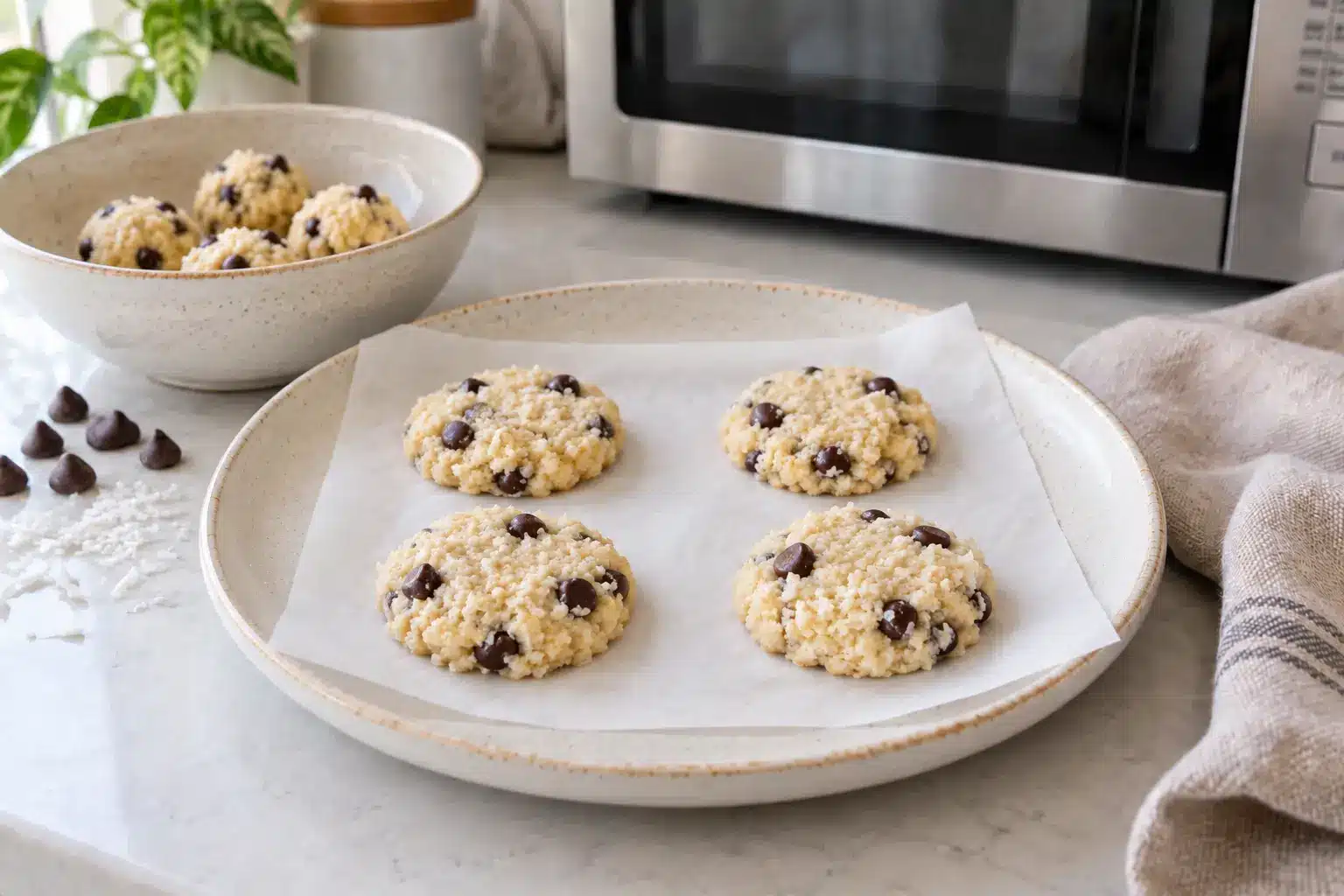 Paso 3 de galletas de coco y chocolate al microondas sin gluten y sin huevo