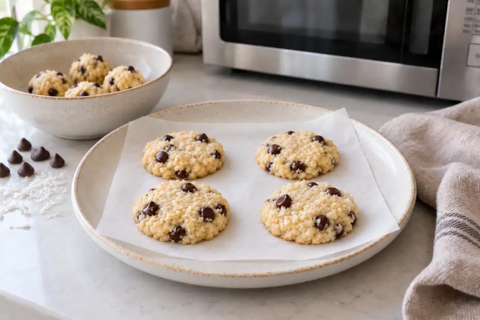 Paso 4 de galletas de coco y chocolate al microondas sin gluten y sin huevo