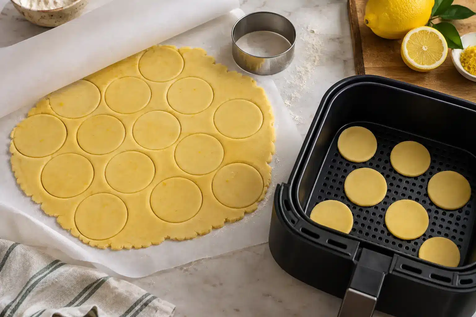Galletas de arroz y limón formadas antes de cocinar en la airfryer
