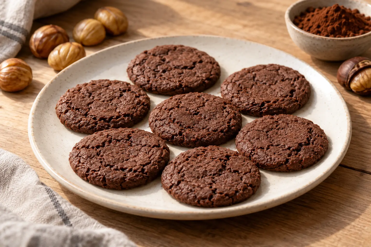Galletas de harina de castaña y cacao al microondas sin gluten terminadas