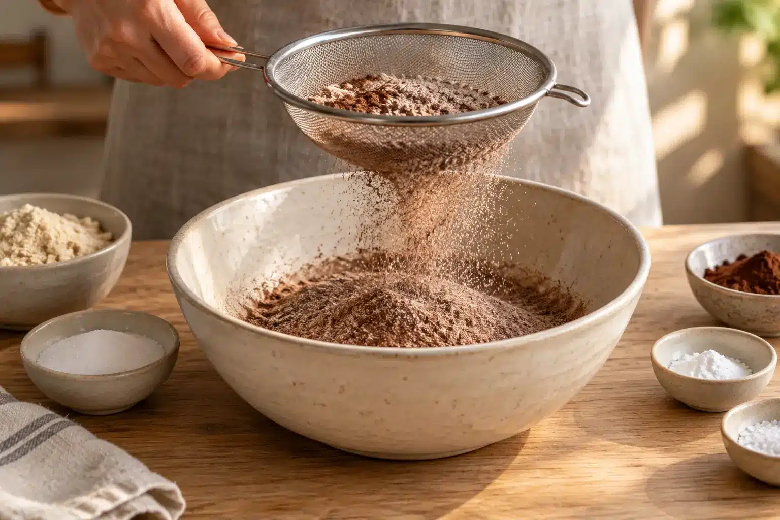 Paso 1: tamizar la harina de castaña y el cacao
