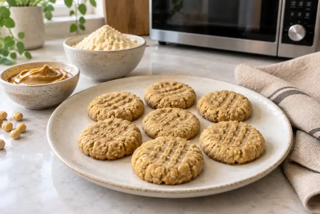 Galletas de harina de garbanzo y cacahuete al microondas sin gluten terminadas