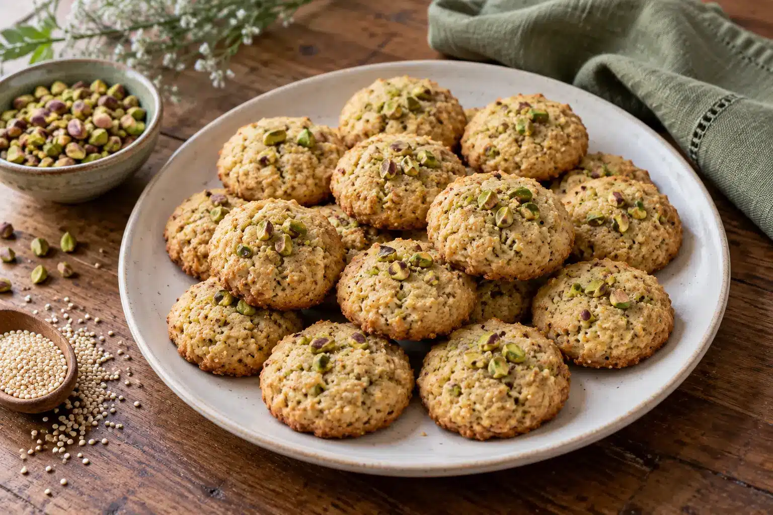 Galletas de quinoa y pistacho sin gluten terminadas