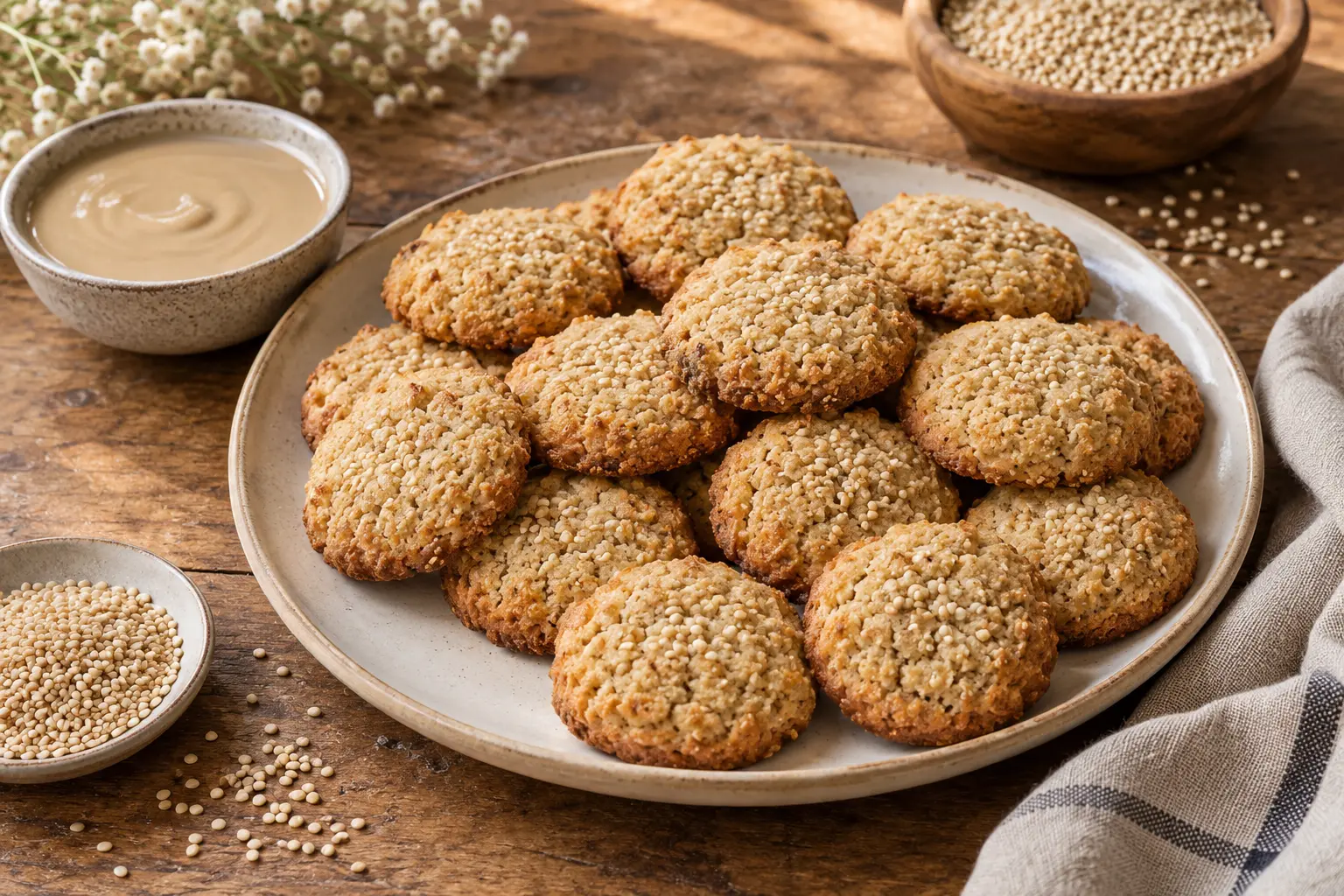 Galletas de quinoa y tahini sin gluten terminadas