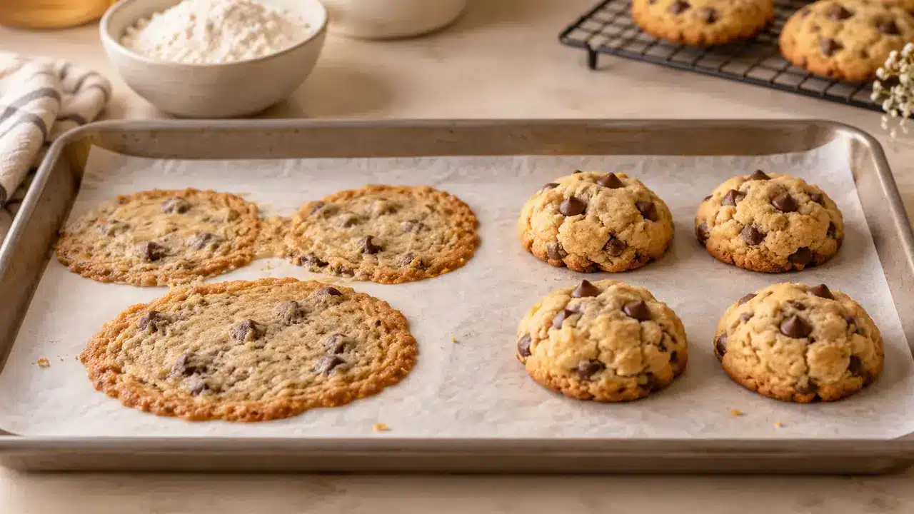 Galletas sin gluten demasiado extendidas frente a galletas con forma correcta