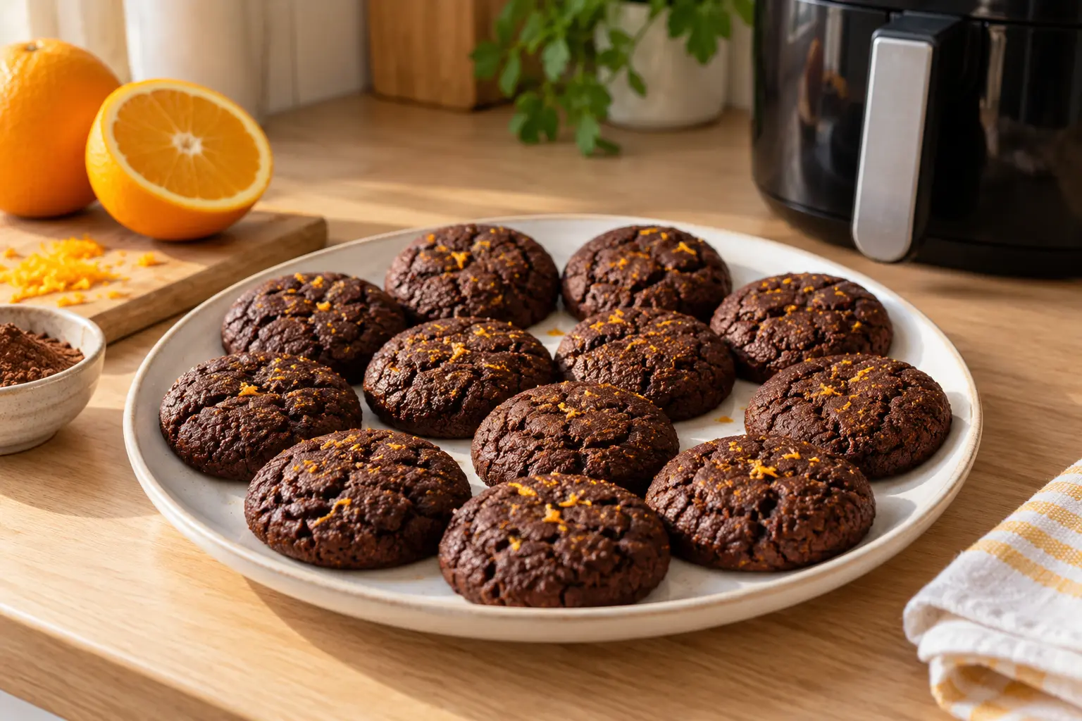 Galletas veganas de cacao y naranja en airfryer sin gluten terminadas
